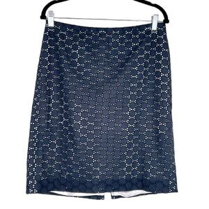 LOFT Ann Taylor Navy Circle Eyelet Midi Skirt Size 6